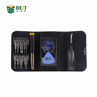 BEST-633B 16 in 1 Multifunctional High Quality Phone Repair Tools Precision Pocket Screwdriver Bit Set with leather case